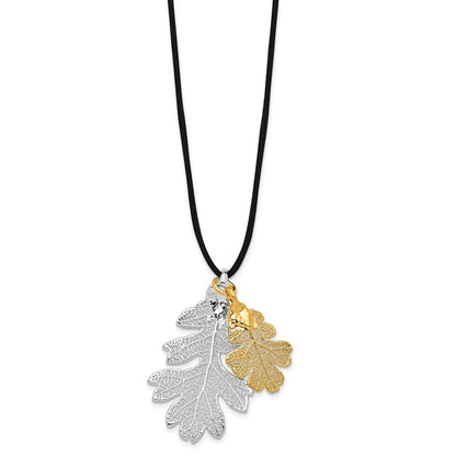 Mode Silber und 24K Gold Dipped Doppelt Echt Eiche Leaves 20 Zoll Leder Kordel Halskette