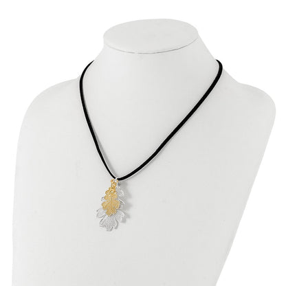 Mode Silber und 24K Gold Dipped Doppelt Echt Eiche Leaves 20 Zoll Leder Kordel Halskette