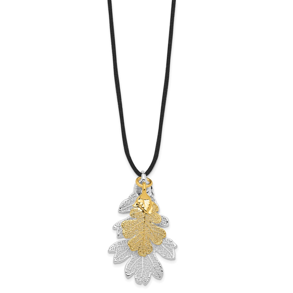 Mode Silber und 24K Gold Dipped Doppelt Echt Eiche Leaves 20 Zoll Leder Kordel Halskette