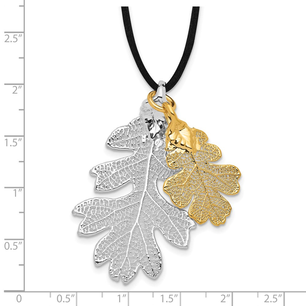 Mode Silber und 24K Gold Dipped Doppelt Echt Eiche Leaves 20 Zoll Leder Kordel Halskette