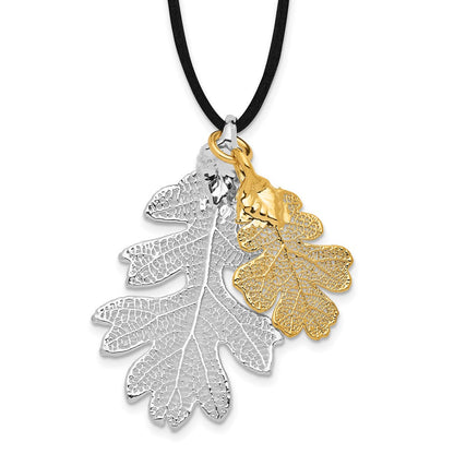Mode Silber und 24K Gold Dipped Doppelt Echt Eiche Leaves 20 Zoll Leder Kordel Halskette