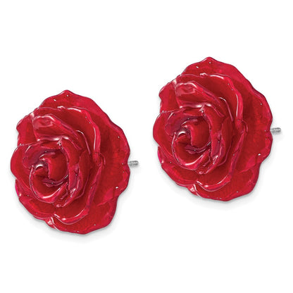 Mode Lacquer Dipped Rot Echt Rose Silberfarben Ohrstecker
