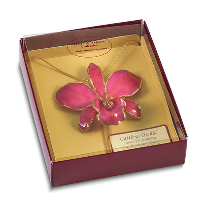 Mode 24K Gold-trim Lacquer Dipped Fuchsia Echt Cattleya Orchidee Schieber-on Verstellbar Goldfarben Halskette