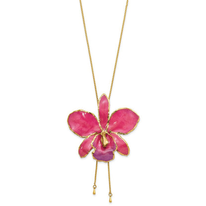 Mode 24K Gold-trim Lacquer Dipped Fuchsia Echt Cattleya Orchidee Schieber-on Verstellbar Goldfarben Halskette