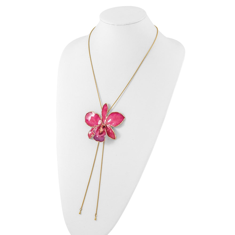 Mode 24K Gold-trim Lacquer Dipped Fuchsia Echt Cattleya Orchidee Schieber-on Verstellbar Goldfarben Halskette