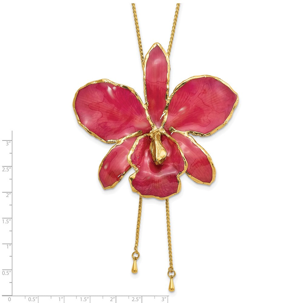 Mode 24K Gold-trim Lacquer Dipped Fuchsia Echt Cattleya Orchidee Schieber-on Verstellbar Goldfarben Halskette