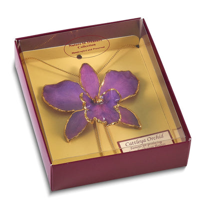 Mode 24K Gold-trim Lacquer Dipped Lila Echt Cattleya Orchidee Schieber-on Verstellbar Goldfarben Halskette