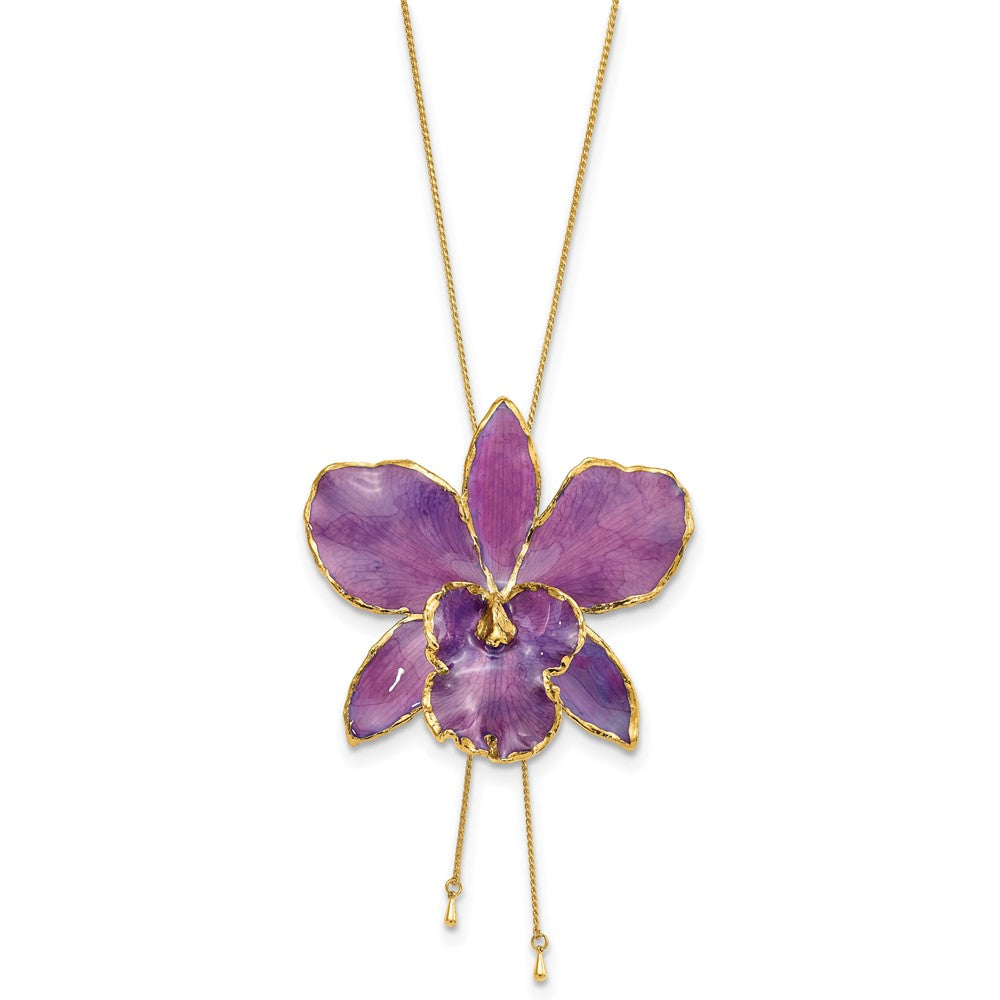 Mode 24K Gold-trim Lacquer Dipped Lila Echt Cattleya Orchidee Schieber-on Verstellbar Goldfarben Halskette