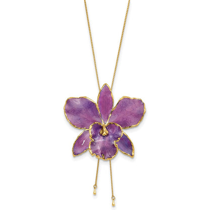 Mode 24K Gold-trim Lacquer Dipped Lila Echt Cattleya Orchidee Schieber-on Verstellbar Goldfarben Halskette