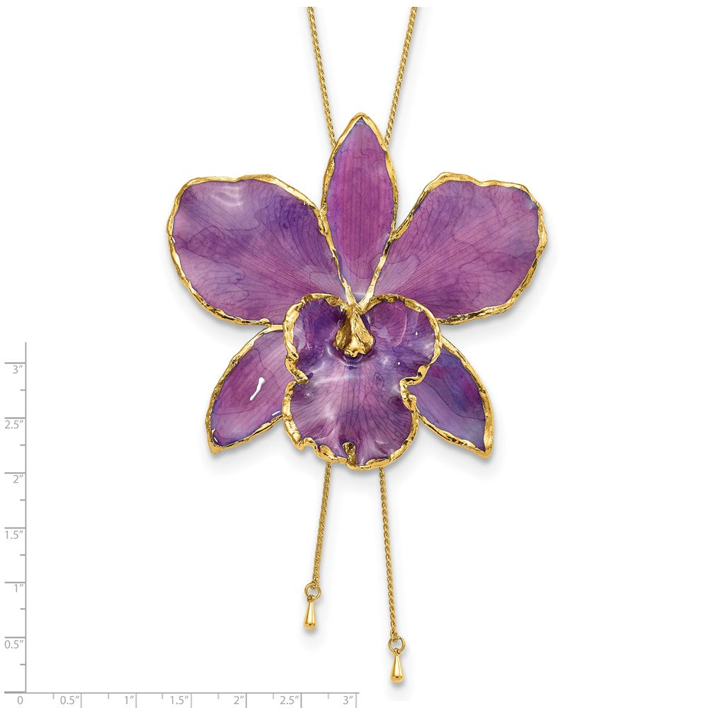 Mode 24K Gold-trim Lacquer Dipped Lila Echt Cattleya Orchidee Schieber-on Verstellbar Goldfarben Halskette