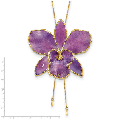 Mode 24K Gold-trim Lacquer Dipped Lila Echt Cattleya Orchidee Schieber-on Verstellbar Goldfarben Halskette