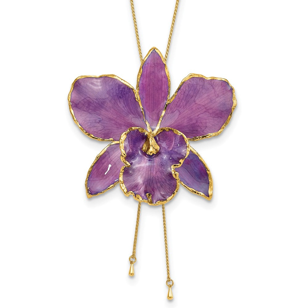 Mode 24K Gold-trim Lacquer Dipped Lila Echt Cattleya Orchidee Schieber-on Verstellbar Goldfarben Halskette
