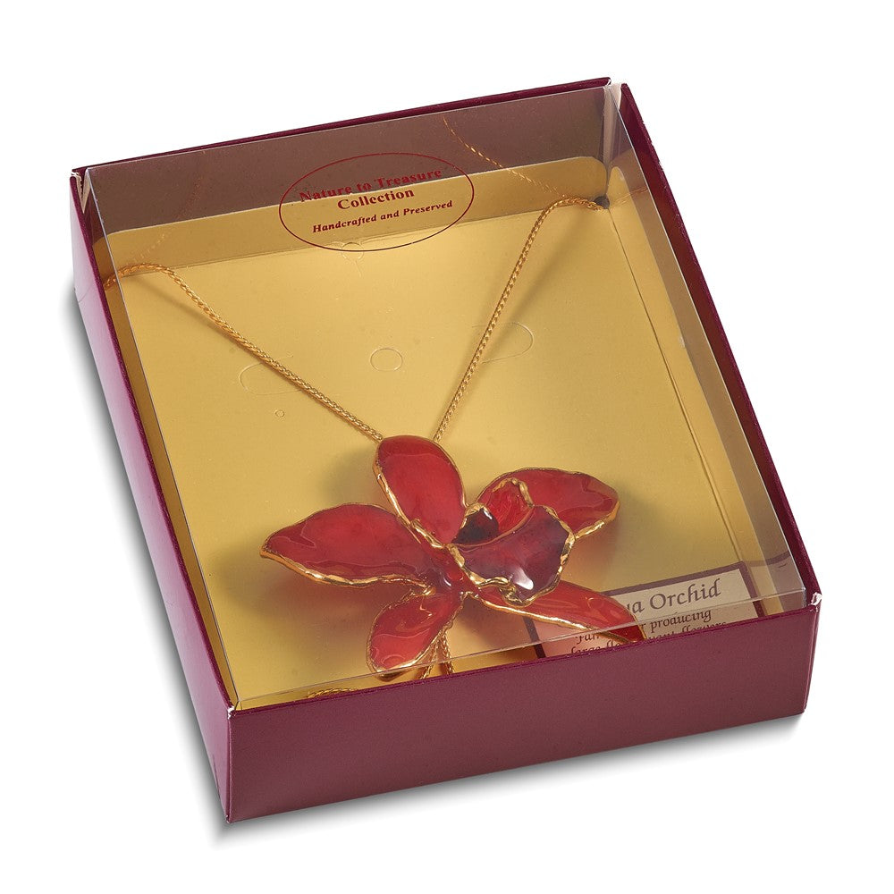 Mode 24K Gold-trim Lacquer Dipped Rot Echt Cattleya Orchidee Schieber-on Verstellbar Goldfarben Halskette