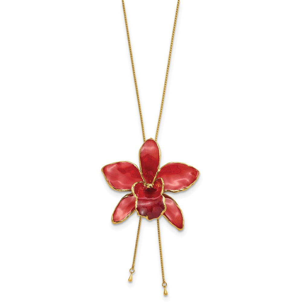 Mode 24K Gold-trim Lacquer Dipped Rot Echt Cattleya Orchidee Schieber-on Verstellbar Goldfarben Halskette