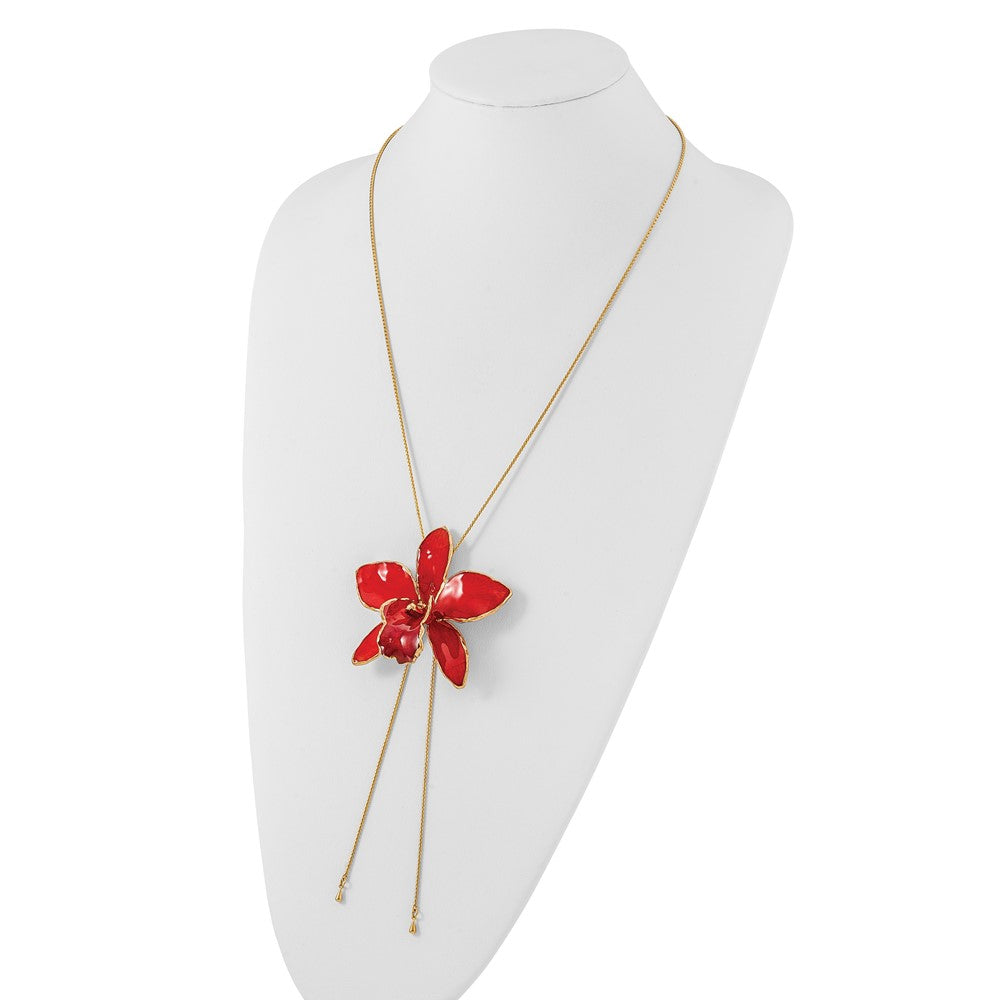 Mode 24K Gold-trim Lacquer Dipped Rot Echt Cattleya Orchidee Schieber-on Verstellbar Goldfarben Halskette