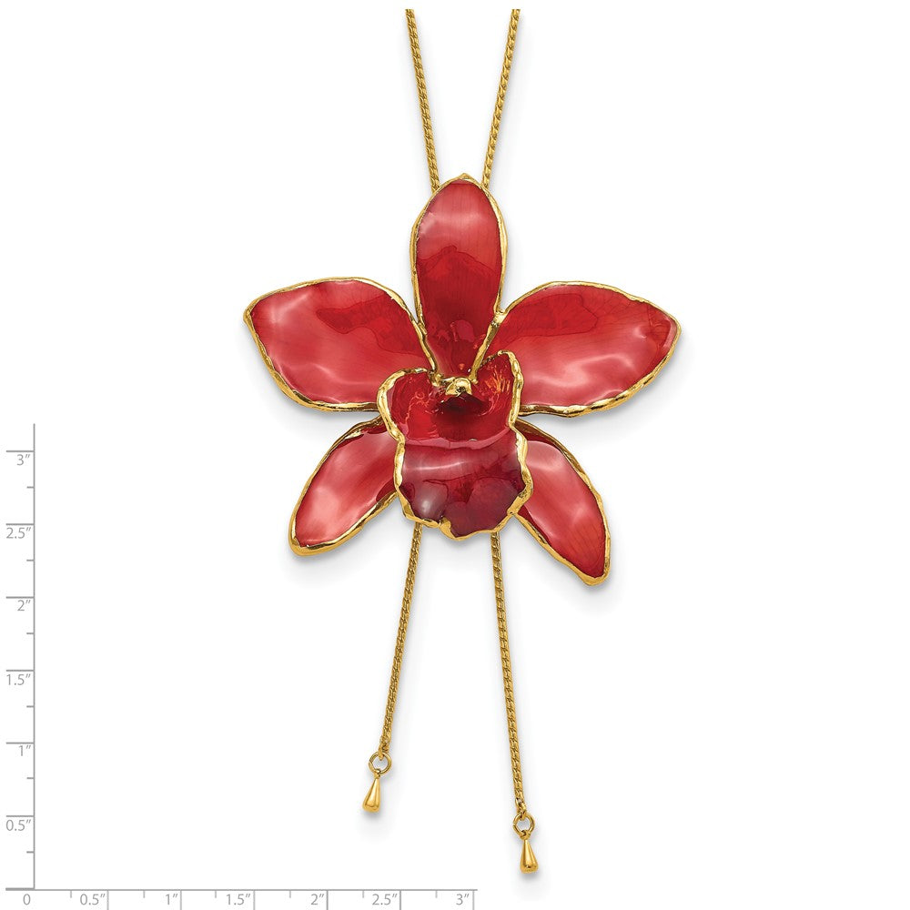 Mode 24K Gold-trim Lacquer Dipped Rot Echt Cattleya Orchidee Schieber-on Verstellbar Goldfarben Halskette