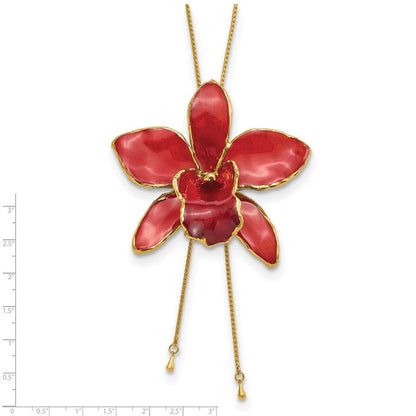 Mode 24K Gold-trim Lacquer Dipped Rot Echt Cattleya Orchidee Schieber-on Verstellbar Goldfarben Halskette
