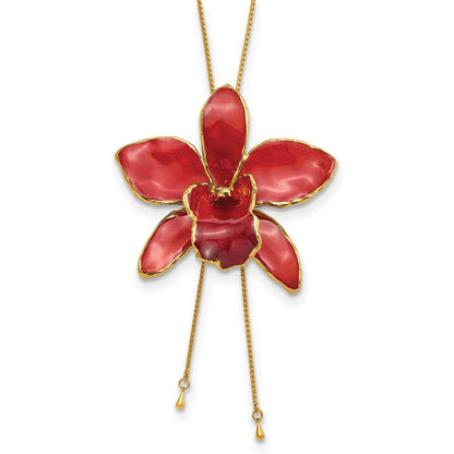 Mode 24K Gold-trim Lacquer Dipped Rot Echt Cattleya Orchidee Schieber-on Verstellbar Goldfarben Halskette
