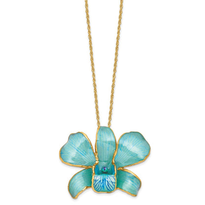 Mode 24K Gold-trim Lacquer Dipped Blau Echt Dendrobium Orchidee 20 Zoll Goldfarben Halskette