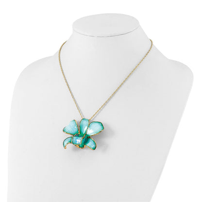 Mode 24K Gold-trim Lacquer Dipped Blau Echt Dendrobium Orchidee 20 Zoll Goldfarben Halskette