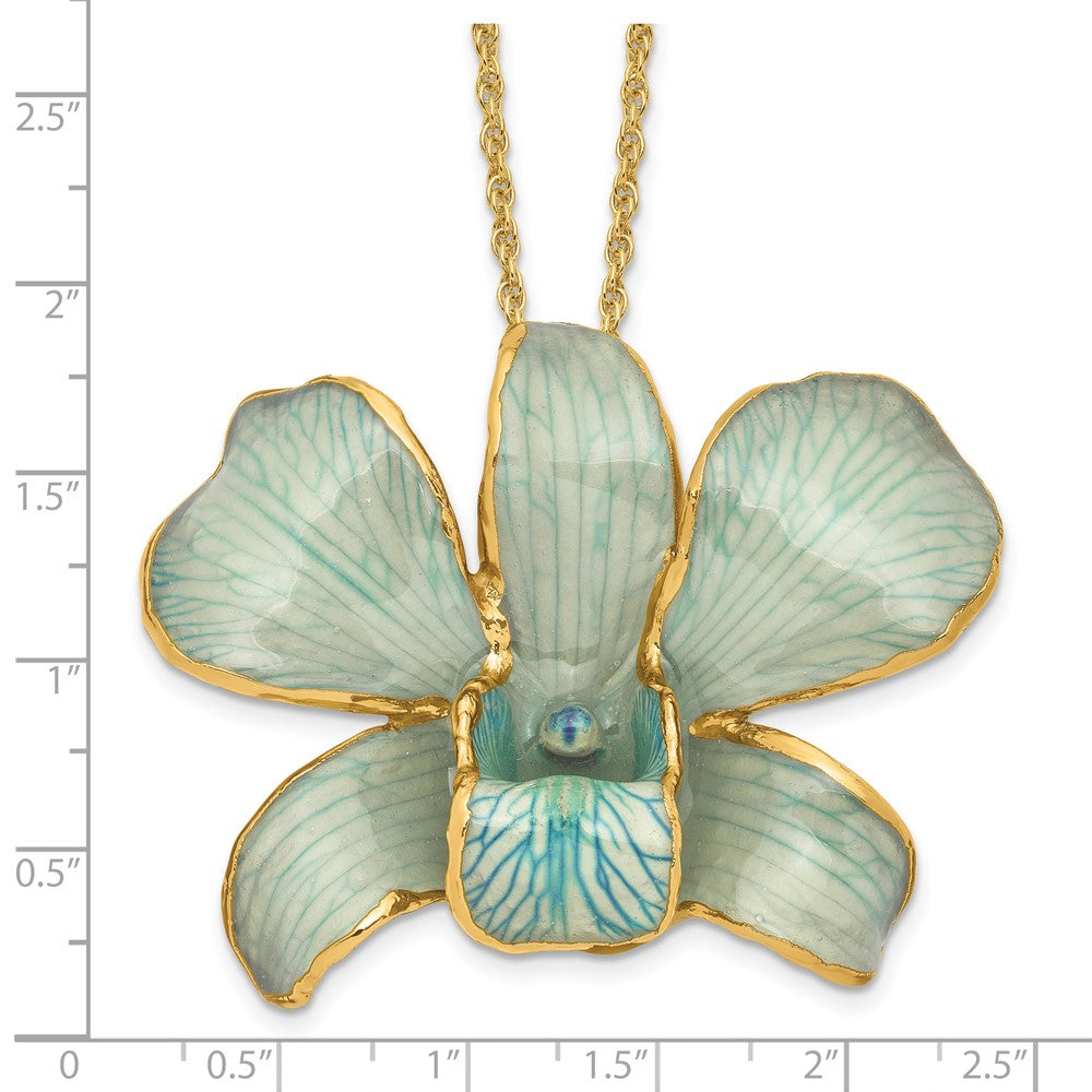 Mode 24K Gold-trim Lacquer Dipped Blau Echt Dendrobium Orchidee 20 Zoll Goldfarben Halskette