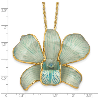 Mode 24K Gold-trim Lacquer Dipped Blau Echt Dendrobium Orchidee 20 Zoll Goldfarben Halskette
