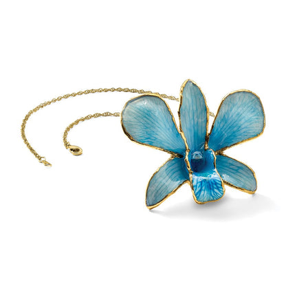 Mode 24K Gold-trim Lacquer Dipped Blau Echt Dendrobium Orchidee 20 Zoll Goldfarben Halskette