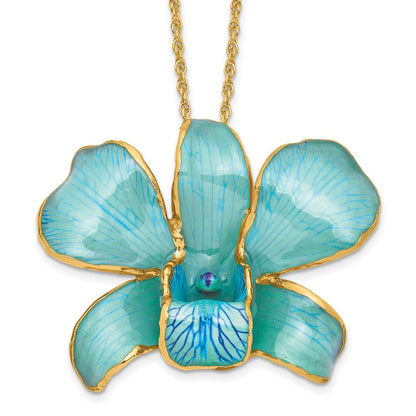 Mode 24K Gold-trim Lacquer Dipped Blau Echt Dendrobium Orchidee 20 Zoll Goldfarben Halskette