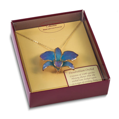 Mode 24K Gold-trim Lacquer Dipped Blau und Lila Echt Dendrobium Orchidee 20 Zoll Goldfarben Halskette