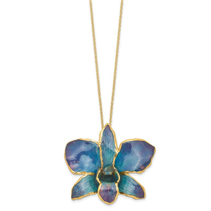 Mode 24K Gold-trim Lacquer Dipped Blau und Lila Echt Dendrobium Orchidee 20 Zoll Goldfarben Halskette