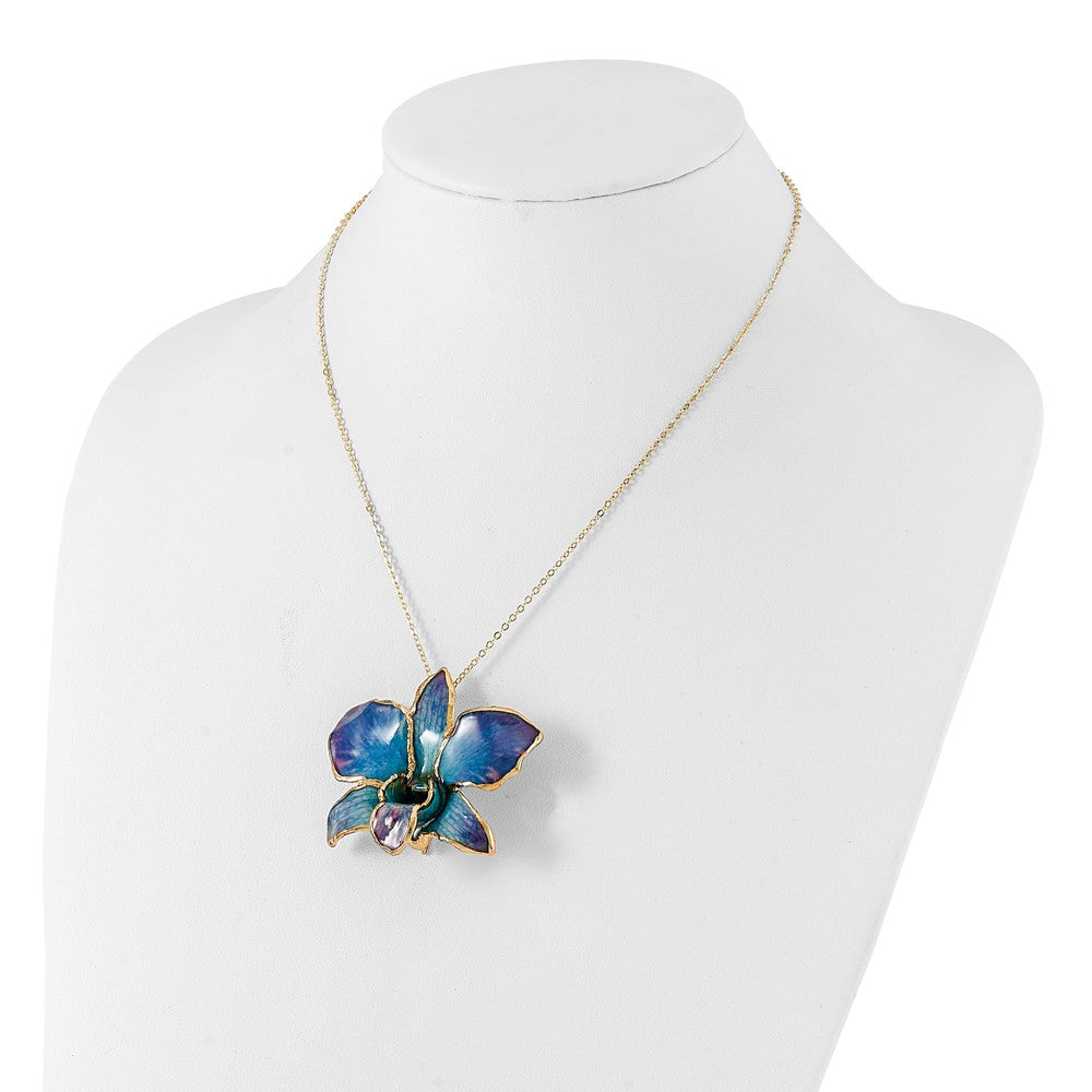 Mode 24K Gold-trim Lacquer Dipped Blau und Lila Echt Dendrobium Orchidee 20 Zoll Goldfarben Halskette