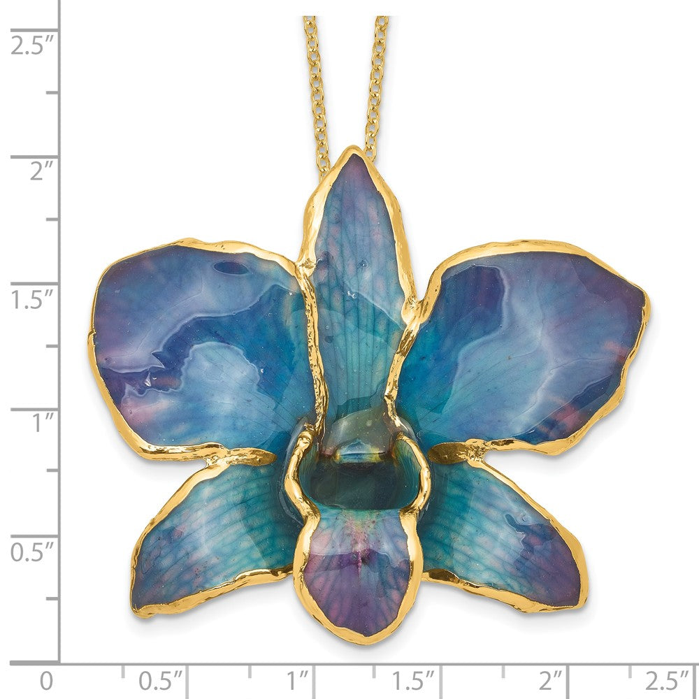 Mode 24K Gold-trim Lacquer Dipped Blau und Lila Echt Dendrobium Orchidee 20 Zoll Goldfarben Halskette