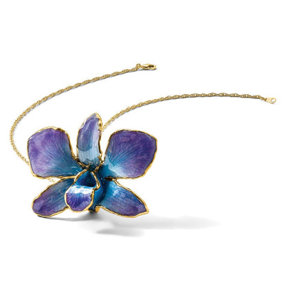 Mode 24K Gold-trim Lacquer Dipped Blau und Lila Echt Dendrobium Orchidee 20 Zoll Goldfarben Halskette