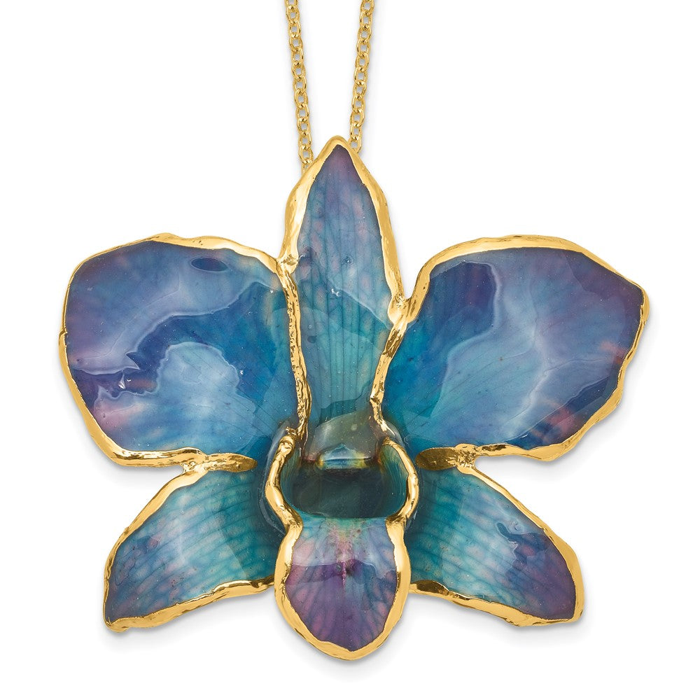 Mode 24K Gold-trim Lacquer Dipped Blau und Lila Echt Dendrobium Orchidee 20 Zoll Goldfarben Halskette