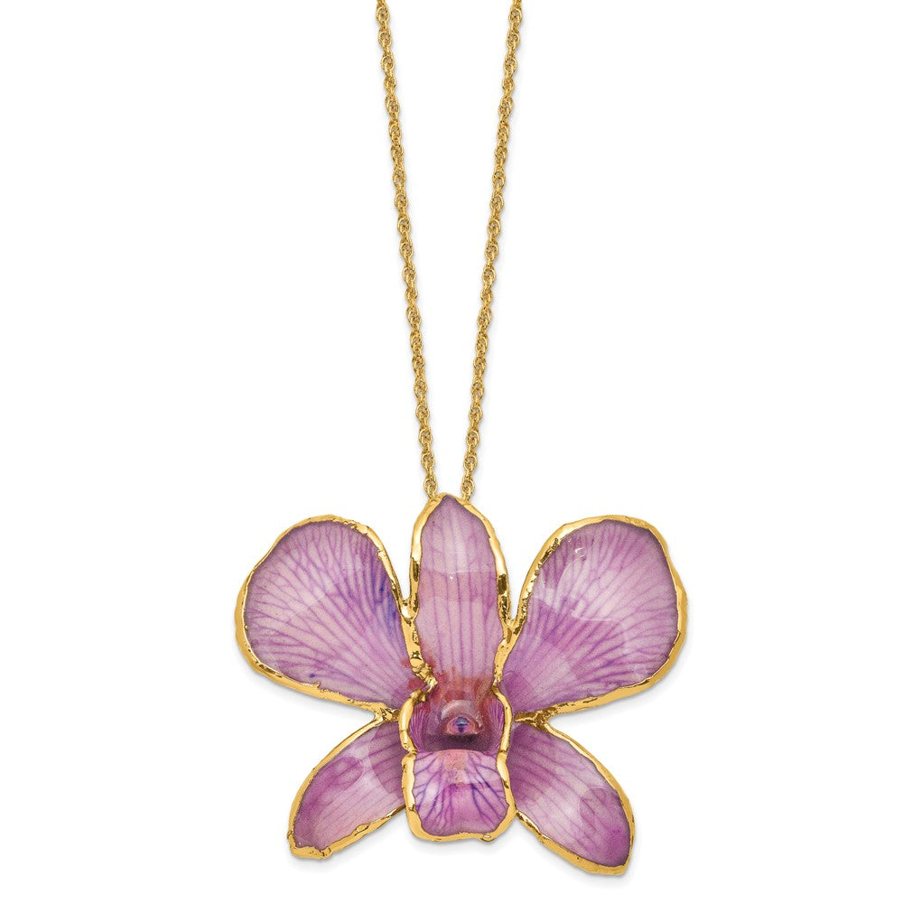 Mode 24K Gold-trim Lacquer Dipped Hot Lavender Echt Dendrobium Orchidee 20 Zoll Goldfarben Halskette