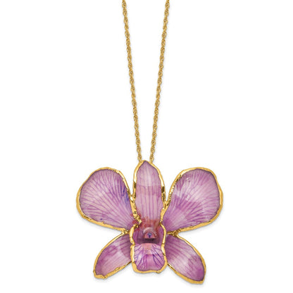 Mode 24K Gold-trim Lacquer Dipped Hot Lavender Echt Dendrobium Orchidee 20 Zoll Goldfarben Halskette