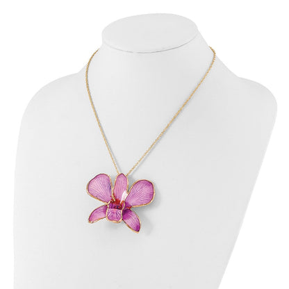 Mode 24K Gold-trim Lacquer Dipped Hot Lavender Echt Dendrobium Orchidee 20 Zoll Goldfarben Halskette