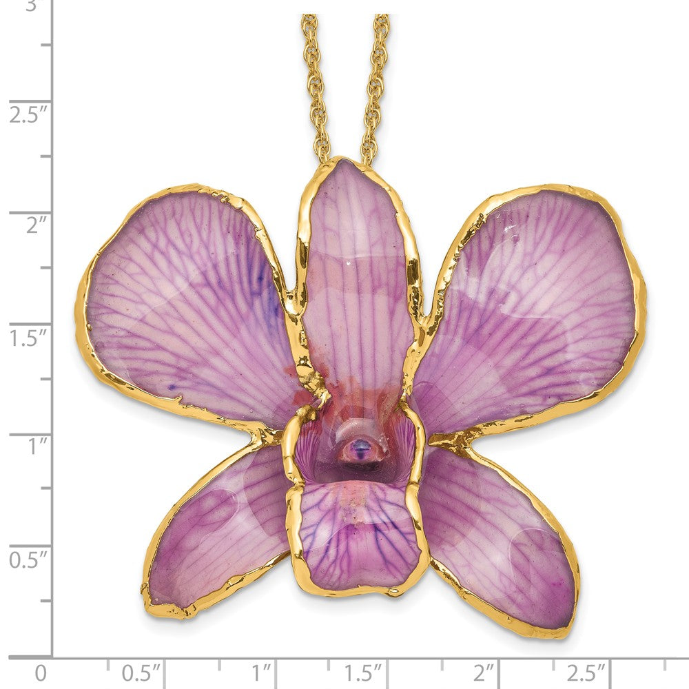 Mode 24K Gold-trim Lacquer Dipped Hot Lavender Echt Dendrobium Orchidee 20 Zoll Goldfarben Halskette