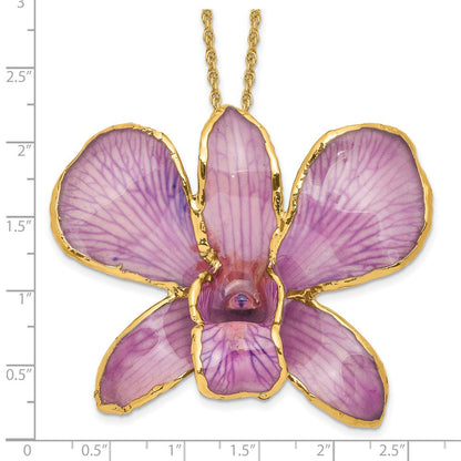Mode 24K Gold-trim Lacquer Dipped Hot Lavender Echt Dendrobium Orchidee 20 Zoll Goldfarben Halskette