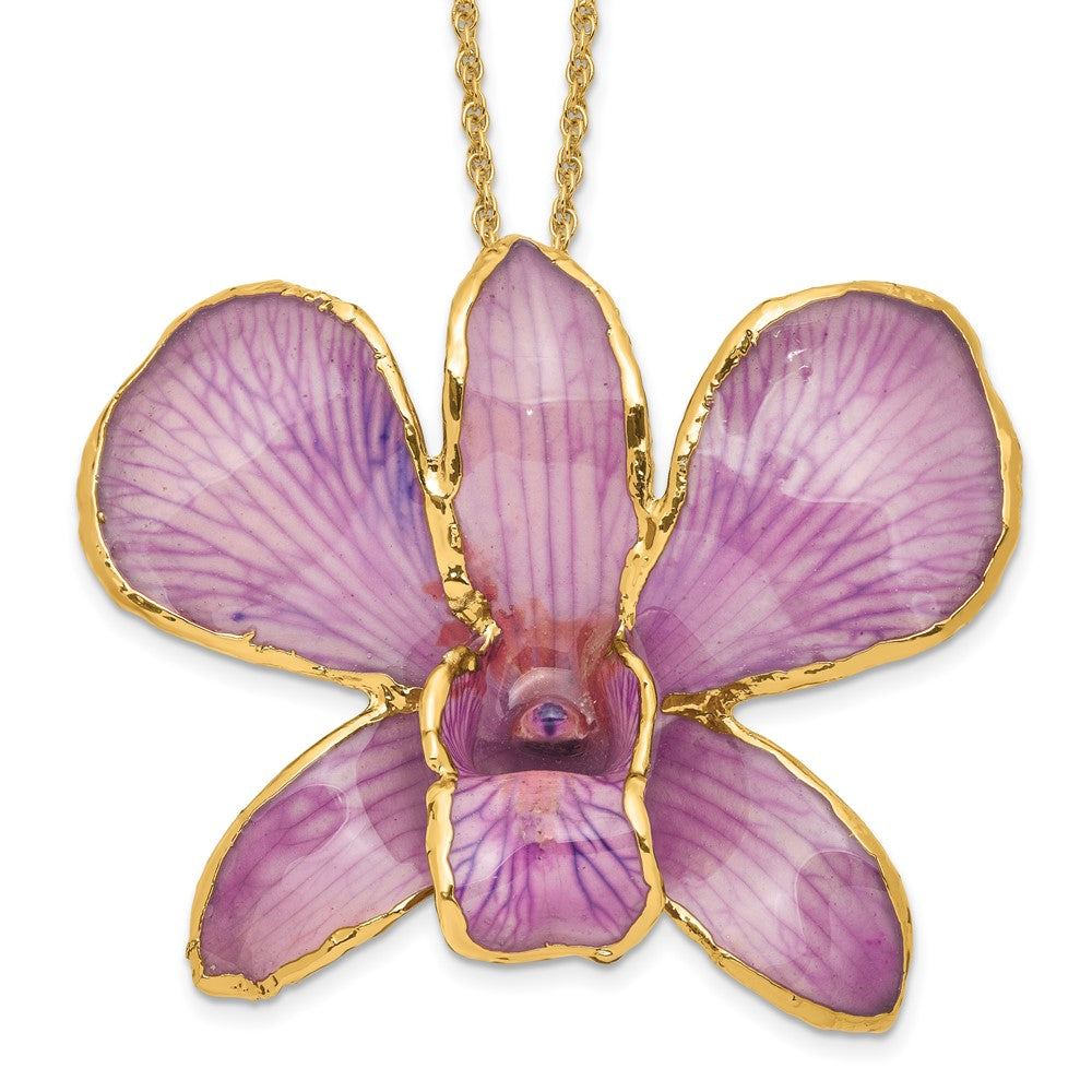 Mode 24K Gold-trim Lacquer Dipped Hot Lavender Echt Dendrobium Orchidee 20 Zoll Goldfarben Halskette