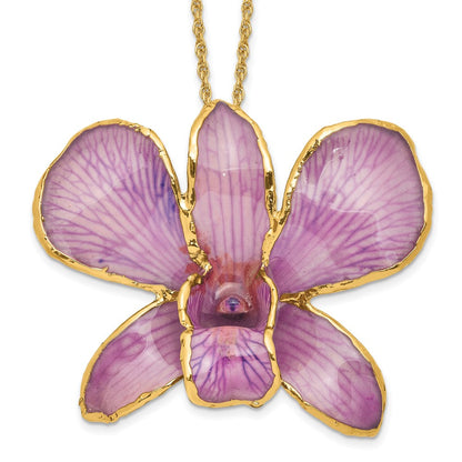 Mode 24K Gold-trim Lacquer Dipped Hot Lavender Echt Dendrobium Orchidee 20 Zoll Goldfarben Halskette