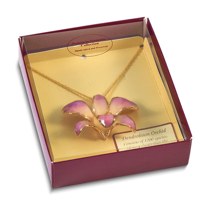 Mode 24K Gold-trim Lacquer Dipped Weiß und Lilac Echt Dendrobium Orchidee 20 Zoll Goldfarben Halskette