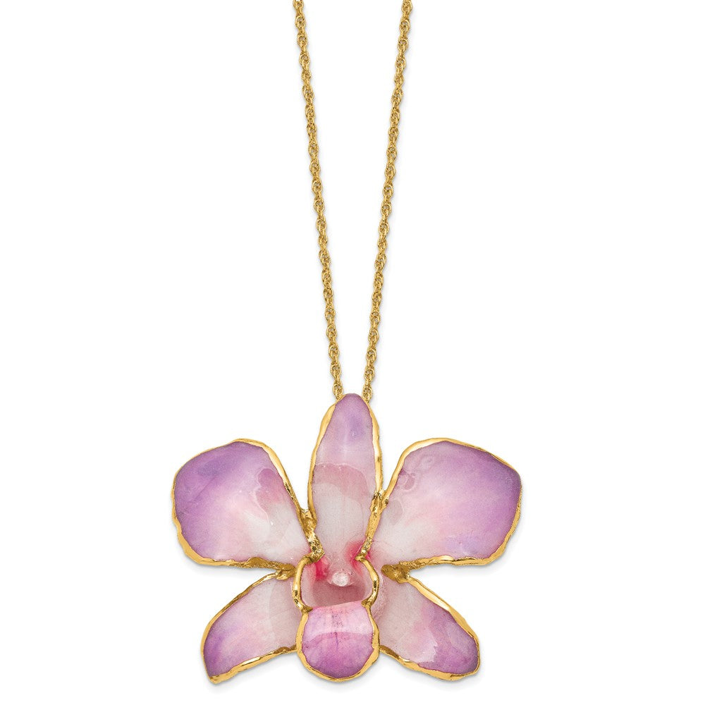 Mode 24K Gold-trim Lacquer Dipped Weiß und Lilac Echt Dendrobium Orchidee 20 Zoll Goldfarben Halskette