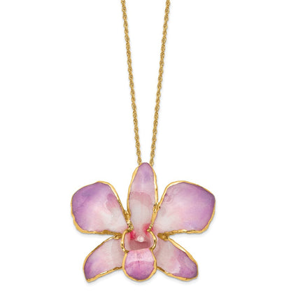 Mode 24K Gold-trim Lacquer Dipped Weiß und Lilac Echt Dendrobium Orchidee 20 Zoll Goldfarben Halskette