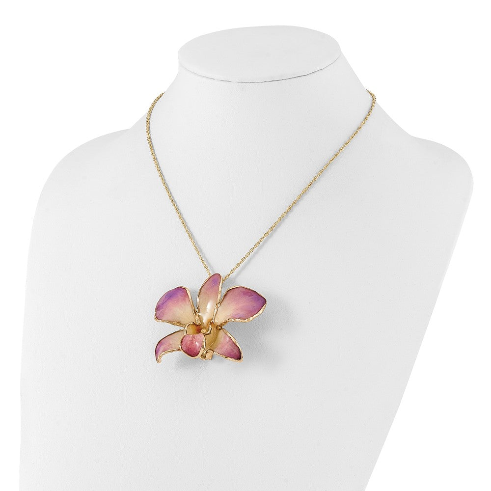 Mode 24K Gold-trim Lacquer Dipped Weiß und Lilac Echt Dendrobium Orchidee 20 Zoll Goldfarben Halskette