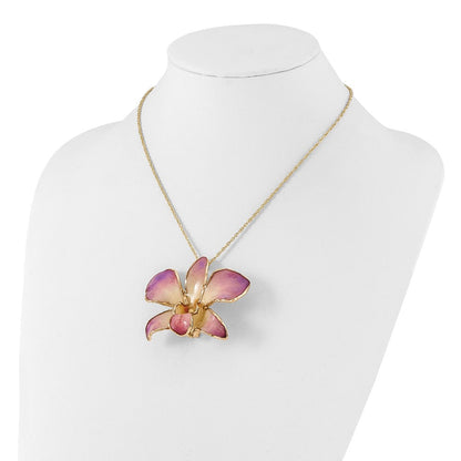 Mode 24K Gold-trim Lacquer Dipped Weiß und Lilac Echt Dendrobium Orchidee 20 Zoll Goldfarben Halskette
