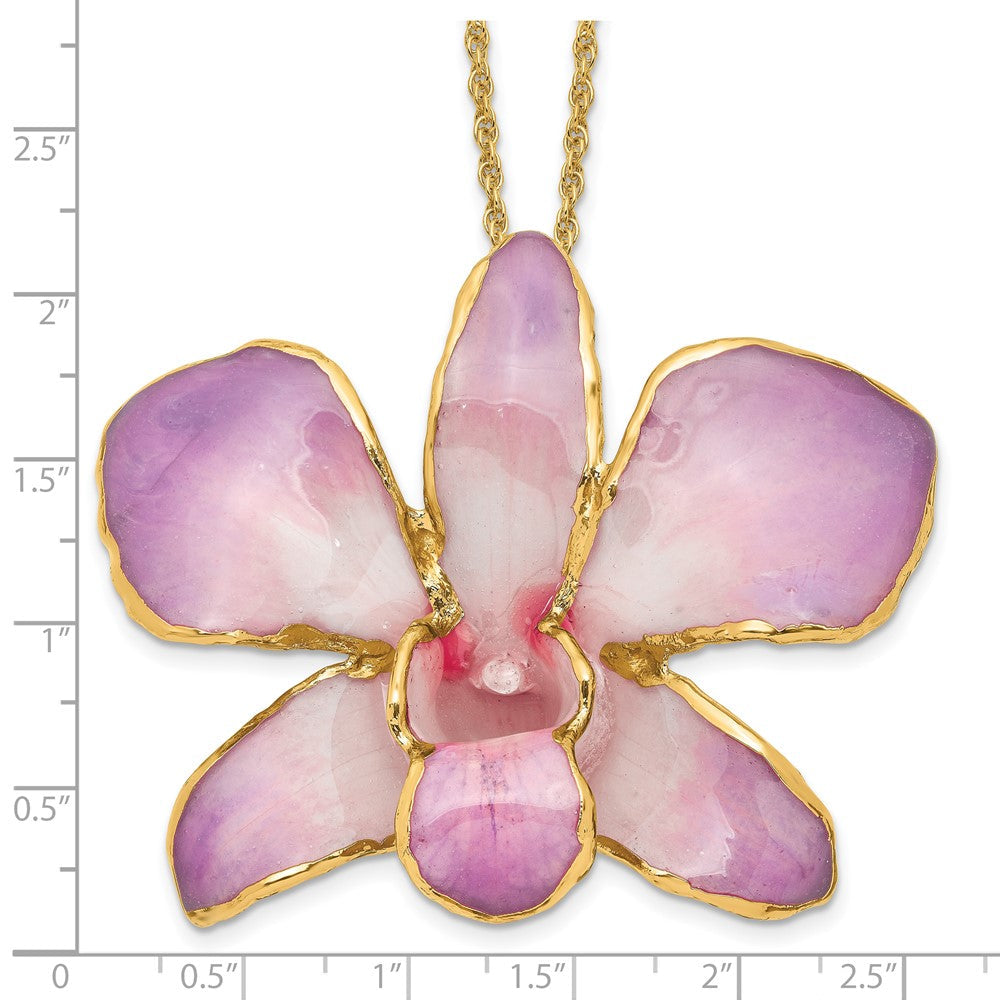 Mode 24K Gold-trim Lacquer Dipped Weiß und Lilac Echt Dendrobium Orchidee 20 Zoll Goldfarben Halskette