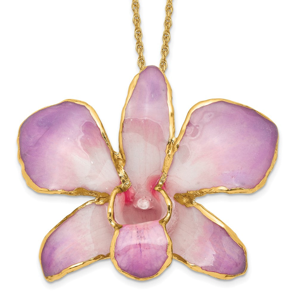 Mode 24K Gold-trim Lacquer Dipped Weiß und Lilac Echt Dendrobium Orchidee 20 Zoll Goldfarben Halskette