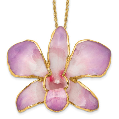 Mode 24K Gold-trim Lacquer Dipped Weiß und Lilac Echt Dendrobium Orchidee 20 Zoll Goldfarben Halskette