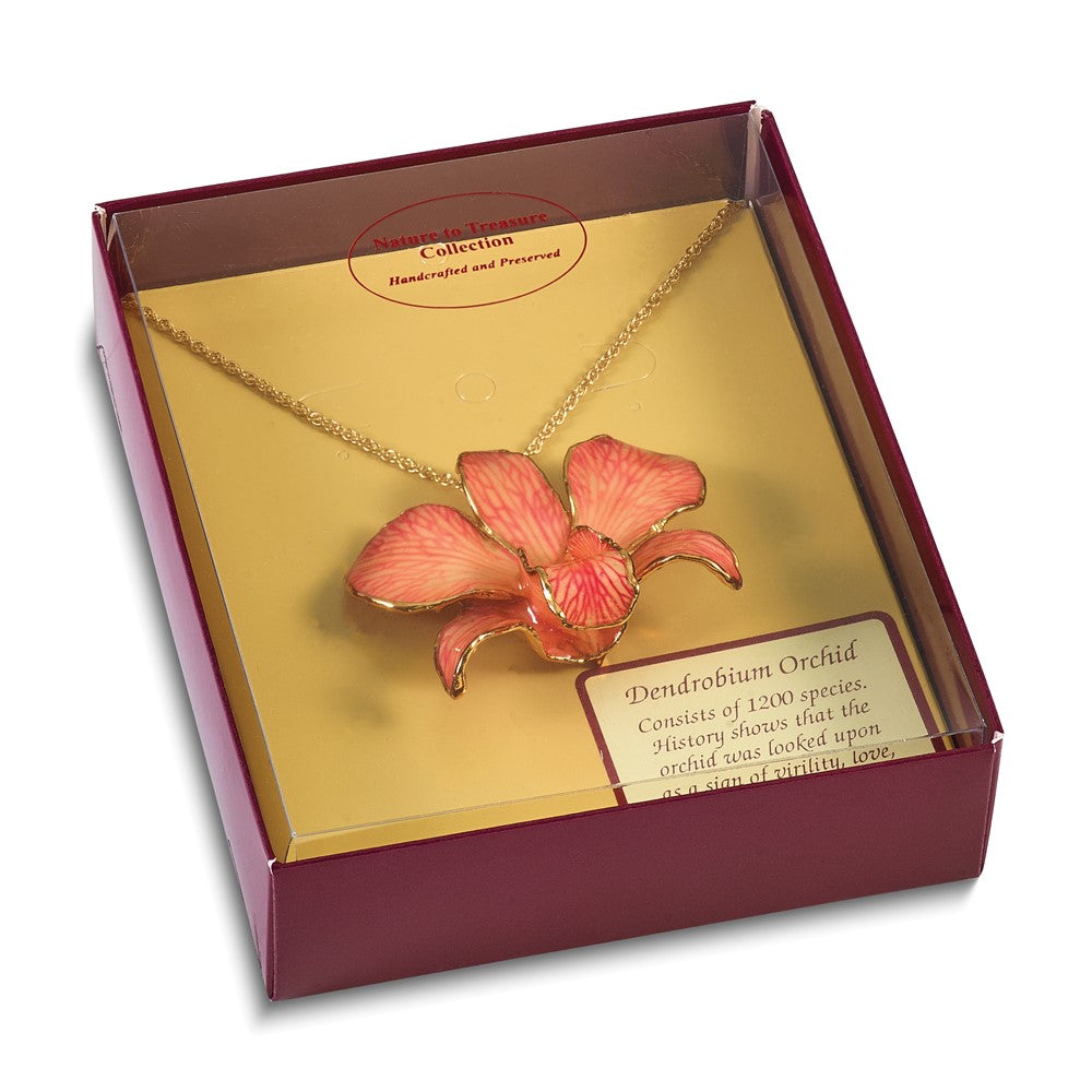Mode 24K Gold-trim Lacquer Dipped Rosa Echt Dendrobium Orchidee 20 Zoll Goldfarben Halskette
